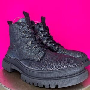 Zara Holographic Chunky Lug Sole Lace-Up Boots EU 37
